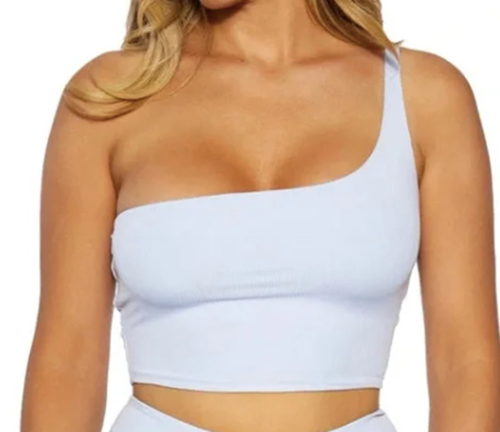 NWT Naked Wardrobe Women's One Shoulder Crop Top Periwinkle Light Blue Size M